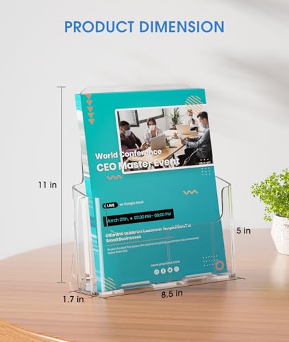 KTRIO Acrylic Brochure Holder 8.5 x 11 Clear Literature Display Stand, Plastic Flyer Holder for Trifold Brochures, Menus, Magazines, Pamphlets, Documents, Desk or Wall Mount, 2 Pack - size: 8.5" x 11", style: 2 Pack