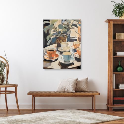 GELDSTEI Framed Coffee Wall Art, Vintage Cafe Aesthetic Picture, Cafe Bar Wrapped Canvas Artwork, Retro Coffee Poster Print, Modern Rustic Wall Decor for Kitchen Dining Room Ready to Hang 12x16 Inch - color: Orange-Blue, size: 16"L x 12"W