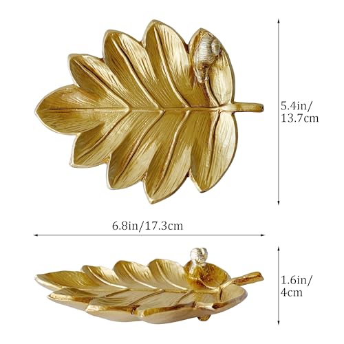 Jewelry Dish, Resin Small Leaf Shaped Ring Holder Jewelry Organizer, Trinket Dish Mini Tray for Christmas Birthday Wedding Gifts - color: Leaf with Snail