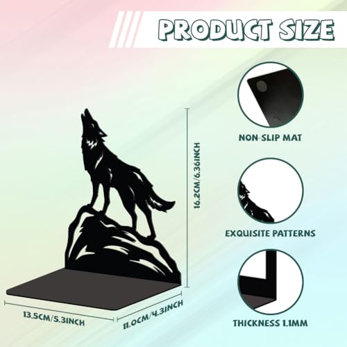 Peacoblue Metal Bookends for Shelves, Modern Decorative Heavy Duty Study Book Support Stoppers for Office, Desk, Shelf, Room 5.3"x4.3"x6.4" Cast Iron Simple Tall Bookends, 1 Pair (Howling Wolf) - style: Howling Wolf