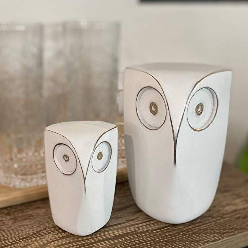 Wise Owl Decor Statue Sculptures – Set of 2 Small White Resin Figurines, 5¾ & 4 Inches High, Minimalist Decor for Home, Office, Bookshelf, or Desk