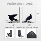 Raven Decor Gothic Room Bookends - Unique Raven Statue Designed for Shelves - Modern Decorative Book Holders for Kids