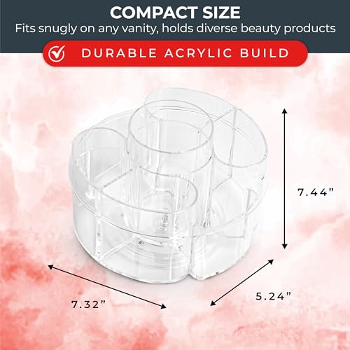 Masirs Small 360 Rotating Makeup Organizer - Mini Yet Spacious Cosmetic Storage Solution with Multiple Compartments - The Perfect Spinning Make-Up Caddy for Vanity or Bathroom Counter (Round - Clear) - color: Round Clear