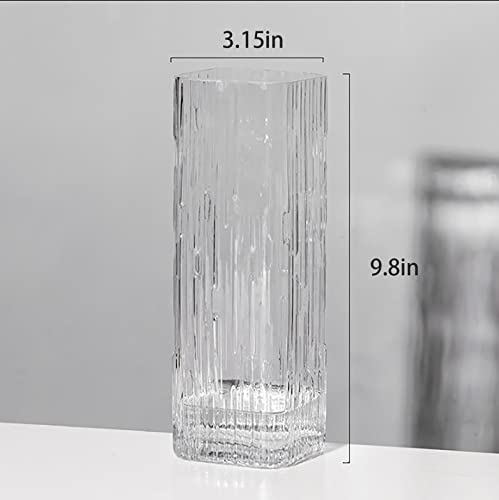 Modern Minimalist Glass Square Vase, Crystal Glass Vase, White - color: White