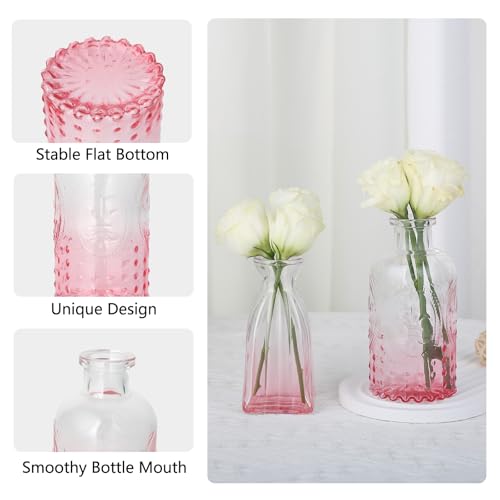 RUCKAE Flower Vase in Bulk 22 Glass Bud Vases Vintage Small Vases for Centerpiece Table Wedding Decorations Home Decor Party (Gradient Pink 22 Pack) - style: Gradient Pink 22 pack