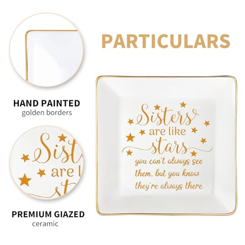 Sisters Gifts from Sister Mothers Day Valentine's Day Birthday Gifts for Sister Thanksgiving Christmas Little Ceramic Small Jewelry Dish Big Brother Unique Trinket Tray,Sisters are Like Stars - color: Sisters Stars