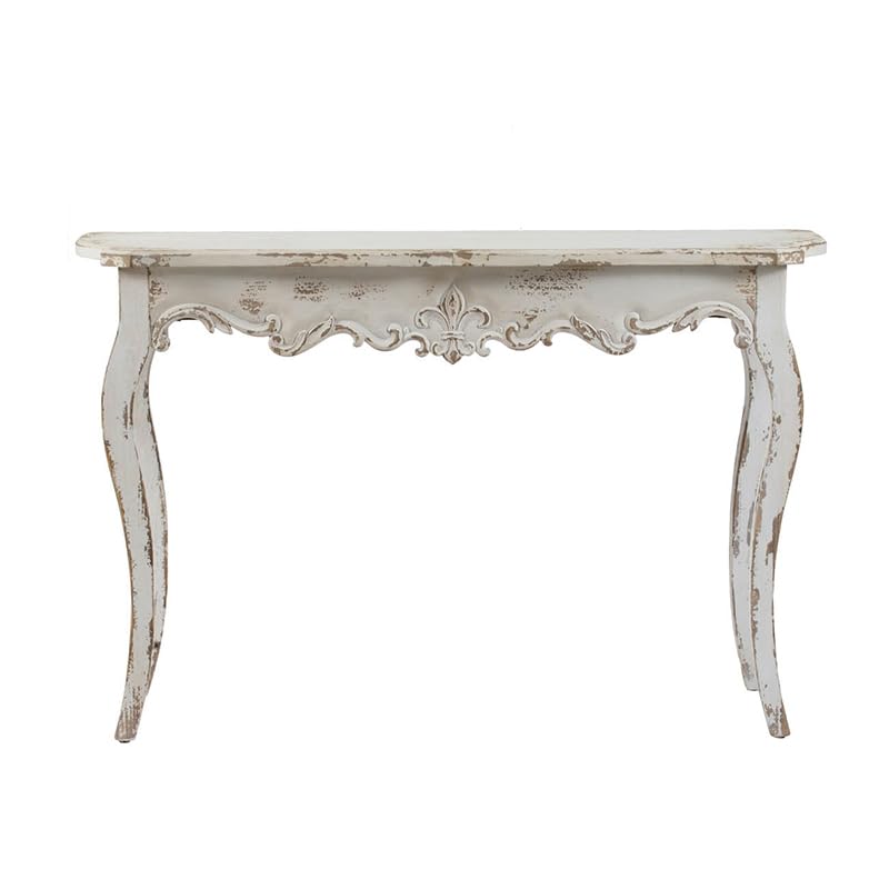 WILLIAMSPACE 46" Farmhouse Console Table, French Country Wooden Hallway Table, Unique Retro Entryway Table Long Accent Sofa Table for Living Room Bedroom, Slimline Whitewash Console Table - color: 46" Farmhouse Console Table