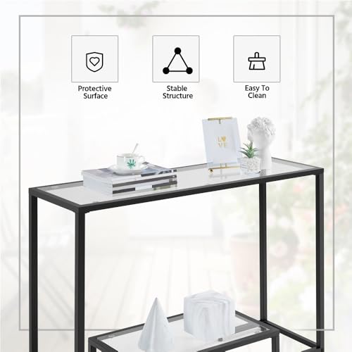Yaheetech 42 Inch Console Table, Tempered Glass Entryway Table, 2-Tier Sofa Tables with Storage Shelves, Entrance Tables for Hallway Living Room, Black - color: Black