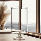 CYS EXCEL Glass Hurricane Pillar Candle Holder (H:13.5" W:8") | Multiple Size Choices Short Stem Candle Centerpieces | Stemmed Glass Cylinder Candle Vase - size: H-13.5" W-8"