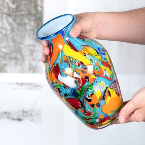KAMMAK Colored Glass Vase, Beautiful Hand Blown Decorative Vase, Modern Art Vase for Flower Mantle Dining Table Centerpiece, Entryway Living Room Wedding Decoration (JG2063) - style: JG02063