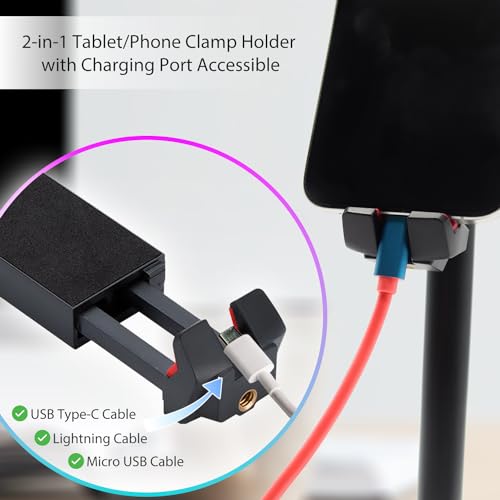 Kado Metal Portable Monitor Stand Tripod, 2-In-1 Phone/Tablet Clamp Portrait/Landscape, 100x100mm 75x75mm Wall/Arm Mount Adapater Bracket Plate, 360° Ball Head Compact for Projector, Camera and Webcam - style: Gray Black