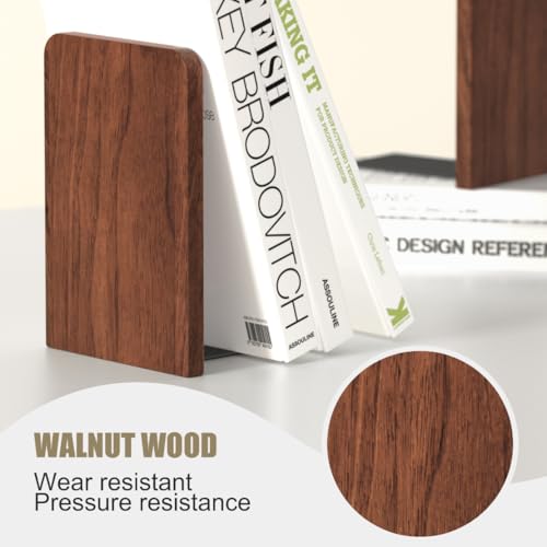 Book Ends, Non-Slip Bookends, Heavy Duty Wooden Bookend Support for Books and Movies (1, Square bookends)