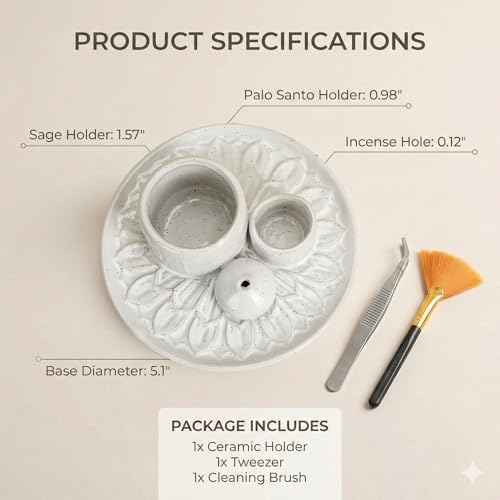 Palo Santo Sticks Holder, Multi-Purpose Handmade Ceramic Incense Burner for Palo Santo Incense Sticks, Sage Holder for Burning, Ash Catcher Tray for Meditation Yoga Room (Spotted White) - color: Spotted White