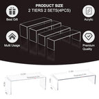 Acrylic Display Riser Stand of 4pcs, 5mm Thickness, 12'' Length Tierd Display Stands, Acrylic Shelf Risers for Perfume Display,Risers for Buffet Table,Cupcake Stand,Pop Figurines,Tumbler,Food - size: 4PCS