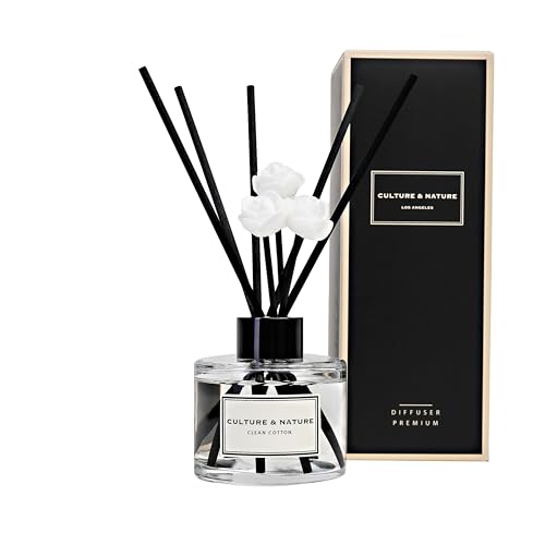 CULTURE & NATURE Reed Diffuser Set 4oz (120ml) Clean Cotton Scented Diffuser with Sticks Home Fragrance Reed Diffuser for Bathroom Shelf Decor - size: 4 oz