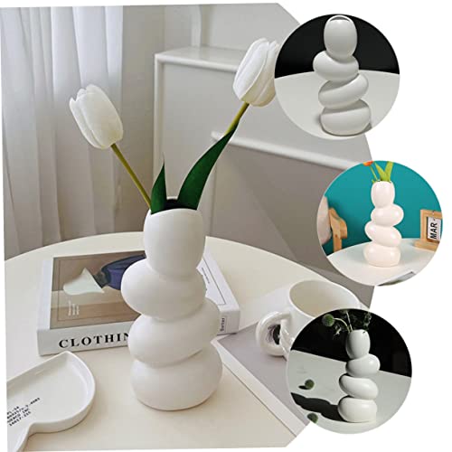 Holibanna Abstract Modern Ceramic Vase Cobblestone Shape for Dried Flowers Unique Home Decor for Tabletop and Office Decoration White Artistic Design
