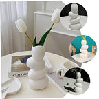 Holibanna Abstract Modern Ceramic Vase Cobblestone Shape for Dried Flowers Unique Home Decor for Tabletop and Office Decoration White Artistic Design
