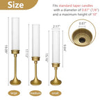 Gold Hurricane Candle Holders - Brass Candlestick Holders Set of 3 Tall Taper Candlesticks Fluted Glass Candle Stick Holder Decor for Wedding Party Christmas Mantel Dining Table Centerpieces