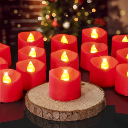Homemory Red Tea Lights Candles Battery Operated, 200+Hour Flameless Flickering Fake Electric LED Colored Tealights Candles for Party, Wedding, Anniversary, Halloween, Christmas, 24-Pack - color: Red, size: Pack of 24