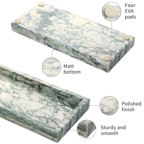 Marble Bathroom Vanity Tray, Natural Luxury Vanity Home Kitchen Bathroom Table Tray, Stone Decorative Countertop Dresser Trays for Key Coffee Perfume Jewelry Makeup (Green Texture, 12"x 5" x1.2") - color: Green Texture, size: 12" x 5" x 1.2"