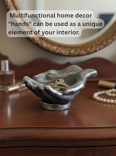 Silver Caring Cupped Hands Shaped Decorative Hand Bowl -Cute Catch All Trinket Tray - Candy Dish Offering Stand - Home Decor Hand Jewellery Holder - Mother’s Day Birthday Christmas (Silver) - color: Silver