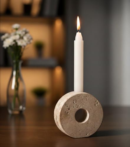 Marble Candle Holder Set of 2 Handmade Candlestick Holders for Taper Candles, Elegant Travertine Candle Stick Holders for Candlesticks, Centerpieces for Tables & Entryway Table Decor - color: Travertine