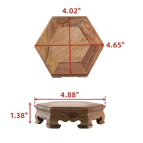 Wooden Display Stand Base 4.65" x 1.38" Hexagonal Wood Carved Pedestal Oriental Style Home Decoration for Vase, Flower Pots, Teapot, Table Lamp, Fishbowl - style: Hexagonal