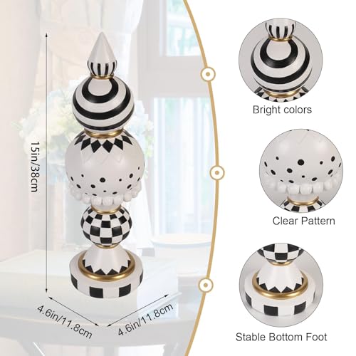 Black and White Checkered Decor, 15 Inch Large Resin Halloween Christmas Modern Sculpture, Holiday Indoor Table Centerpiece Mantel Office Desk Shelf Season Decorations for Home - color: Black and White Checkered