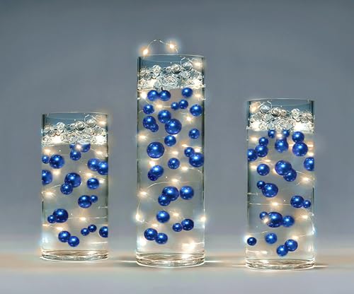150 'Floating' Royal Blue (Navy) Pearls - No Hole Jumbo/Assorted Sizes Vase Decorations - Fills 2 Gallons of Transparent Gels for Floating Effect - Measured Floating Gels Prep Bags for Best Results! - color: Royal Blue, size: 2 Pks