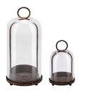 5" & 4" Wide Versatile Metal Candle Holder in Rustic Brown with Handmade Thick, Heavy & Sturdy Glass Dome for Pillar Candle, Industrial, Modern, Shelf, Mantel, Veranda, Porch - color: Brown