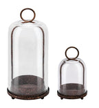 5" & 4" Wide Versatile Metal Candle Holder in Rustic Brown with Handmade Thick, Heavy & Sturdy Glass Dome for Pillar Candle, Industrial, Modern, Shelf, Mantel, Veranda, Porch - color: Brown