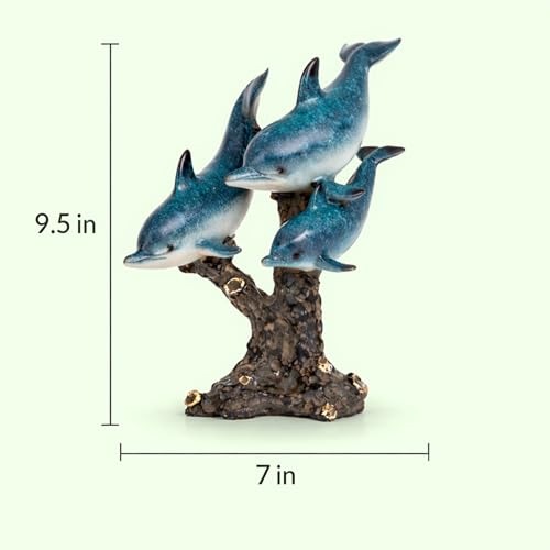 Dolphin Statue - Triple Dolphins Swimming Figurine Coastal Home Decor Tabletop Collection (Aqua) - color: Aqua