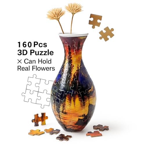 3D Puzzle Vase Unique Flower Vase for Adults Made by 160 Curved Plastic Puzzle Pieces, Vases for Flower Home Creative Gift for Parents & Housewarming - color: Dusk