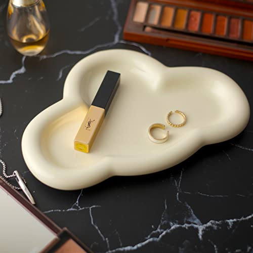 Jewelry Dish Trinket Tray for Women, Ring Dish Holder, Unique Cloud Shape Ceramic Plate Cute Things Vanity Aesthetic Room Decor Mother's Day Birthday (Crème) - color: Crème