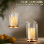 Glass Hurricane Candle Holder Decorative Gold Candle Lantern, Pillar Candlestick Holders Set of 2, Hanging Metal Holder Modern Table Centerpieces, Antique Brass - color: Gold