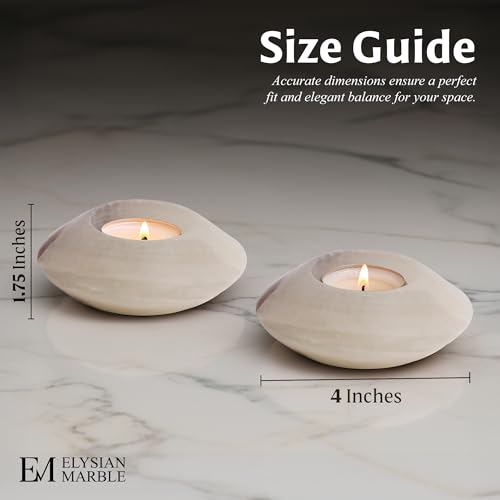 Tealight Candle Holders Set of 2 – Handcrafted Natural Marble Tea Light & Votive Holders, Decorative Stone Candle Holder Pair for Home Décor, Dining Table, Coffee Table & Wedding Decor - color: White Onyx, size: 4" Inches