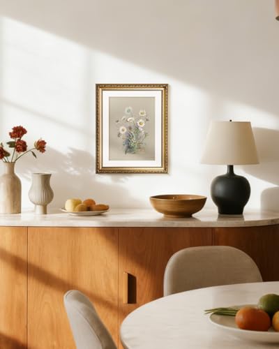 HUARCEY Vintage Ornate Textured Gold Framed Daisy Flower Canvas Wall Art, Nature-Inspired Tenacious Vitality Floral Artwork, Farmhouse Botanical Print Decor for Bathroom Bedroom Office 13x16 Inch - color: Vigorous Daisy, size: 16"L x 13"W
