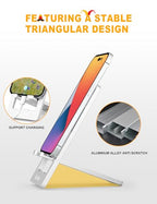 Aoviho Phone Stand for Desk, Ultra-Thin Foldable Aluminum Phone Holder, Portable Travel & Office Cell Phone Stand Compatible with iPhone 17 16 15 14 13 12 Pro Max, Fits 3.7"-7" Devices, Silver - color: Silver
