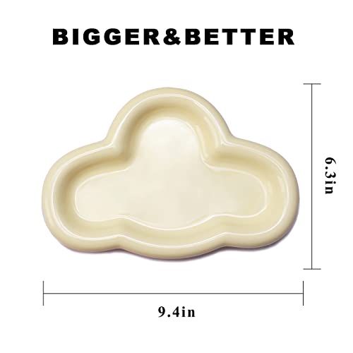 Jewelry Dish Trinket Tray for Women, Ring Dish Holder, Unique Cloud Shape Ceramic Plate Cute Things Vanity Aesthetic Room Decor Mother's Day Birthday (Crème) - color: Crème