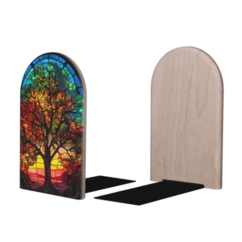 Wood Book Ends Non-Skid Bookends Tree of Life Book Ends for Shelves Modern Book Holder Decorative Bookends for Office Home 1 Pair - color: Tree of Life