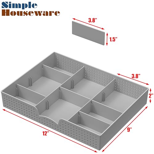 Simple Houseware Drawer Organizer Tray with 9 Adjustable Compartments, Gray - color: Gray, size: 1 Pack