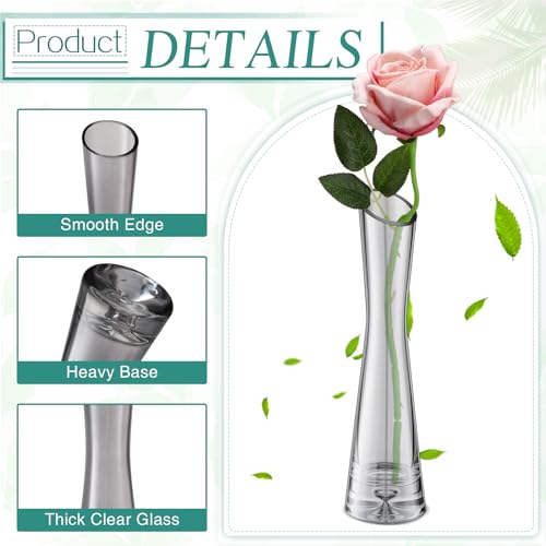 Lallisa 6 Pcs Glass Bud Vases for Centerpieces Maria Modern Clear Small Skinny Decorative Single Flower Bud Vase for Wedding Party Event Home Office Decoration(7.87 Inch,Grey) - color: Gray, size: 7.87 Inch