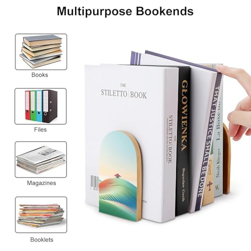 Ancient Chinese Vista Wooden Bookends Shelves 2 PCS Watchtower Set Among Rolling Hills Historical Landscape Sturdy Book Holders Desktop Organizer for Home Office Libraries - color: Color-5