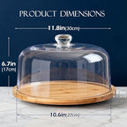 Masthome 11 IN Cake Stand with Lid, Bamboo Wood Rotating Cake Holder with Dome, BPA Free Cake Dish with Cover, Cake Plate with Cover for Birthday/Kitchen/Party/Weddings - color: Rotating Bamboo Cake Stand With Dome