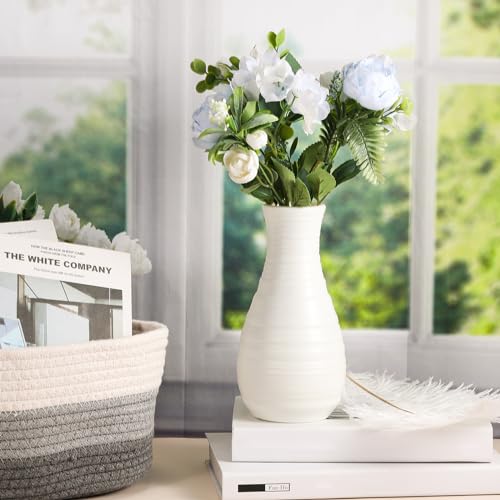 10 Pack Composite Plastic Flower Vases Bulk White Small Tall Conic Floral Vases for Centerpieces Unbreakable Bud Vase for Wedding Party Living Room Decor (Simple) - style: Simple