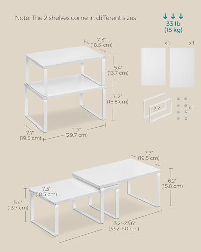 SONGMICS Cabinet Organizer Shelf, Set of 2 Kitchen Counter Shelves, Kitchen Storage, Spice Rack, Stackable, Expandable, Metal and Engineered Wood, Cloud White and Snow White UKCS02W01 - color: Cloud White + Snow White, size: 11.7"W