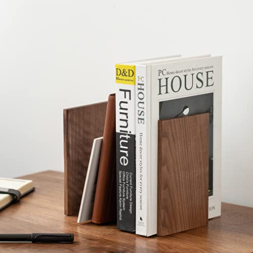 Muso Wood Handmade Walnut Book Ends, Non-Skid Bookends for Shelves, Large Sturdy Book Ends for Heavy Books, Decorative Book Shelf (3 Pairs) - size: 3 Pairs