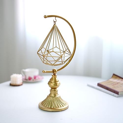 HLQMFHT 5.6" W x 16.3" H Metal Geometric Abstract Sculpture on Cast Iron Base,Metal Geometric Sculpture Decor Sphere, Tabletop,Living Room,Study,Bedroom,Home Decor - color: Gold-f