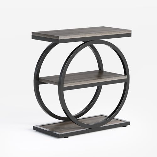 LITTLE TREE End Table, 3-Tier Side Table, Slim Sofa Side Table for Living Room, Tall Bedside Table Nightstand for Bedroom, Grey and Black - color: Grey
