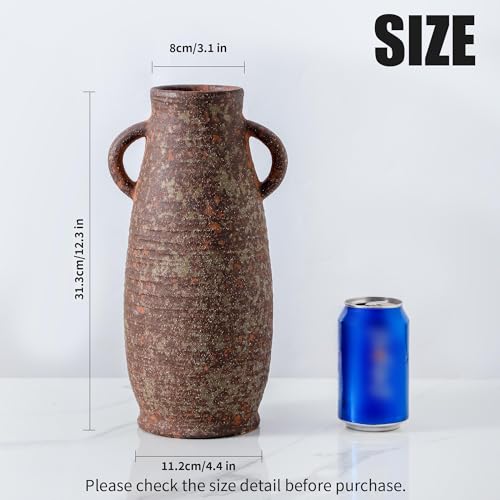 Ceramic Rustic Vase, 12.3 Inch Farmhouse Decorative Flower Vase for Home Decor, Rusty Vase for Living Room Bedroom Kitchen Office Decor Centerpiece Table Decorations - color: 203-2-12in